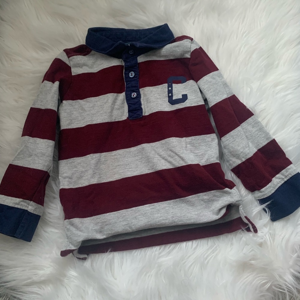 H&M 12-18M Rugby Shirt W Red, Grey Stripes